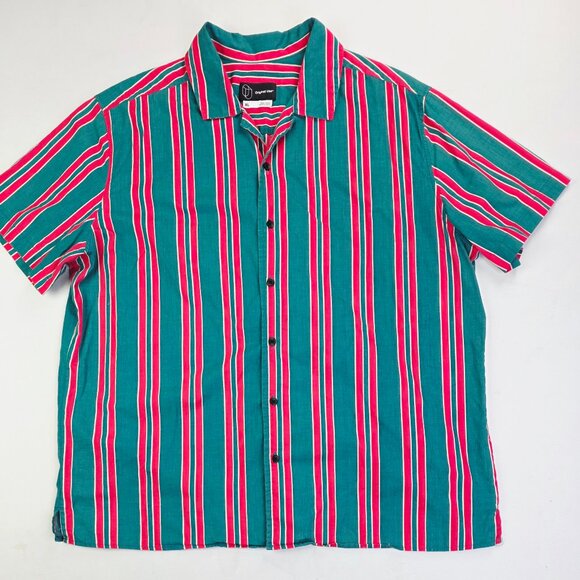 Original Use Size XL Men Green Red White Stripe V Neck Short Sleeve Cotton Shirt - Picture 1 of 8
